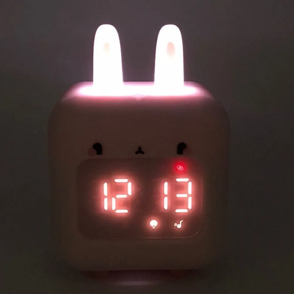 Pink Light Up Smart Rabbit Ears LED  Music Alarm Clock,Multi-Functional For Kids - Picture 6 of 16